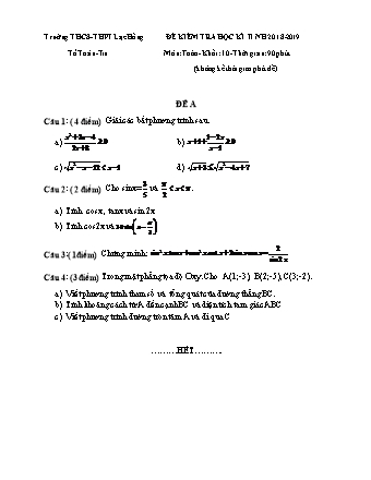 Đề kiểm tra Học kì 2 môn Toán Lớp 10 - Năm học 2018-2019 - Trường THPT Lạc Hồng