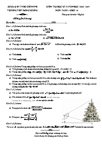 Đề kiểm tra Học kì 2 môn Toán Lớp 10 - Năm học 2018-2019 - Trường THPT Đông Dương (Kèm đáp án và thang điểm)