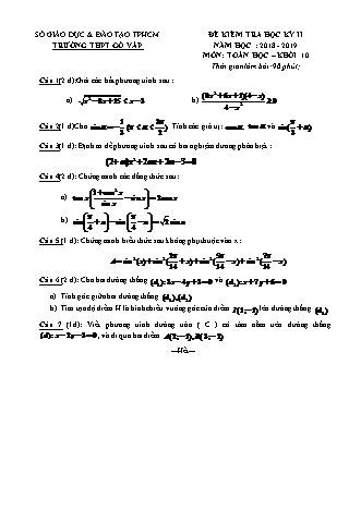 Đề kiểm tra Học kì 2 môn Toán Lớp 10 - Năm học 2018-2019 - Trường THPT Gò Vấp