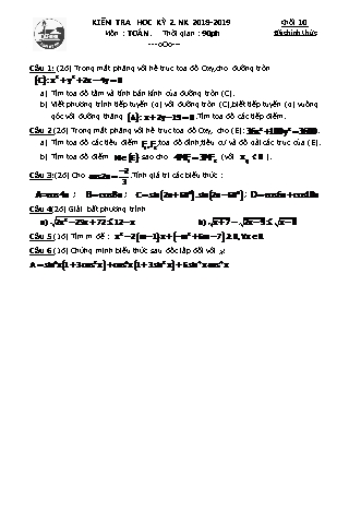 Đề kiểm tra Học kì 2 môn Toán Lớp 10 nộp Sở giáo dục - Năm học 2018-2019