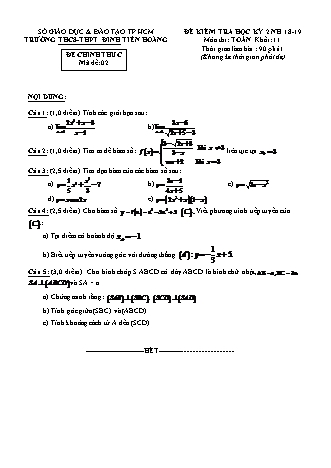 Đề kiểm tra Học kì 2 môn Toán Lớp 11 - Mã đề: 02 - Năm học 2018-2019 - Trường THPT Đinh Tiên Hoàng (Kèm đáp án và thang điểm)