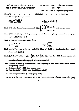 Đề kiểm tra Học kì 2 môn Toán Lớp 11 - Mã đề: 111 - Năm học 2018-2019 - Trường THPT Trần Khai Nguyên (Kèm đáp án và thang điểm)