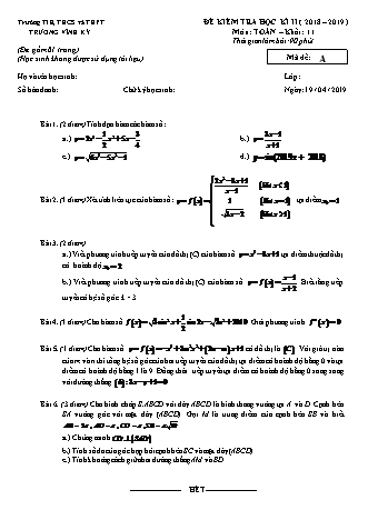 Đề kiểm tra Học kì 2 môn Toán Lớp 11 - Mã đề: A - Năm học 2018-2019 - Trường THPT Vĩnh Ký (Kèm đáp án và thang điểm)