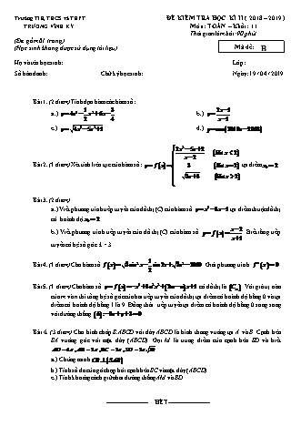 Đề kiểm tra Học kì 2 môn Toán Lớp 11 - Mã đề: B - Năm học 2018-2019 - Trường THPT Vĩnh Ký (Kèm đáp án và thang điểm)