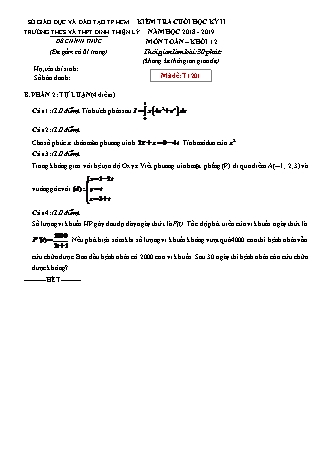 Đề kiểm tra Học kì 2 môn Toán Lớp 11 - Mã đề: T1201 - Năm học 2018-2019 - Trường THPT Đinh Thiện Lý (Kèm đáp án và thang điểm)