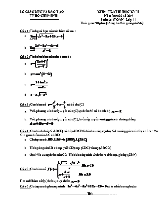 Đề kiểm tra Học kì 2 môn Toán Lớp 11 - Năm học 2018-2019 - Sở giáo dục và đào tạo Thành phố Hồ Chí Minh (Kèm đáp án và thang điểm)