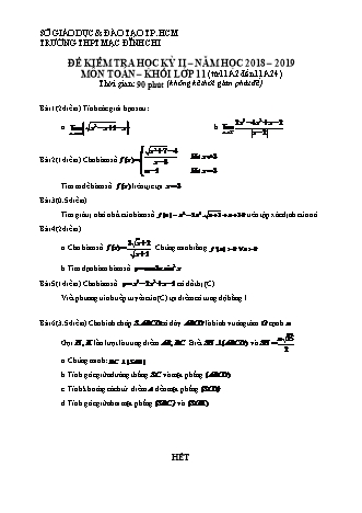 Đề kiểm tra Học kì 2 môn Toán Lớp 11 - Năm học 2018-2019 - Trường THPT Mạc Đĩnh Chi (Kèm đáp án và thang điểm)