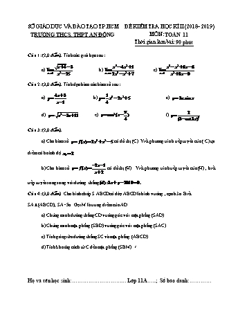 Đề kiểm tra Học kì 2 môn Toán Lớp 11 - Năm học 2018-2019 - Trường THPT An Đông (Kèm đáp án và thang điểm)