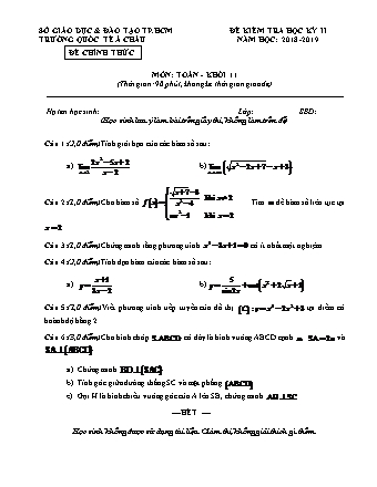 Đề kiểm tra Học kì 2 môn Toán Lớp 11 - Năm học 2018-2019 - Trường THPT Quốc tế Á Châu (Kèm đáp án và thang điểm)