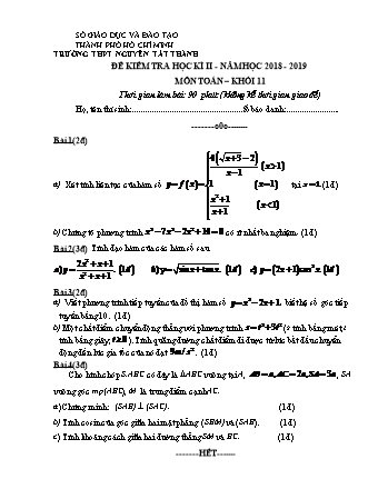 Đề kiểm tra Học kì 2 môn Toán Lớp 11 - Năm học 2018-2019 - Trường THPT Nguyễn Tất Thành (Kèm đáp án và thang điểm)