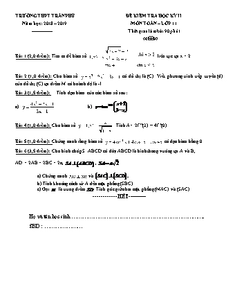 Đề kiểm tra Học kì 2 môn Toán Lớp 11 - Năm học 2018-2019 - Trường THPT Trần Phú (Kèm đáp án và thang điểm)