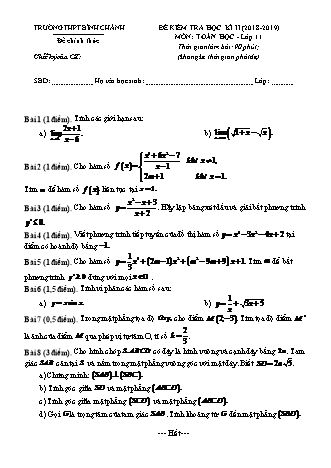 Đề kiểm tra Học kì 2 môn Toán Lớp 11 - Năm học 2018-2019 - Trường THPT Bình Chánh (Kèm đáp án và thang điểm)