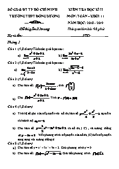 Đề kiểm tra Học kì 2 môn Toán Lớp 11 - Năm học 2018-2019 - Trường THPT Đông Dương (Kèm đáp án và thang điểm)
