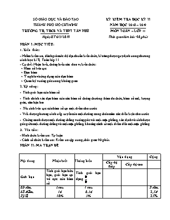 Đề kiểm tra Học kì 2 môn Toán Lớp 11 - Năm học 2018-2019 - Trường THPT Tân Phú (Kèm đáp án và thang điểm)