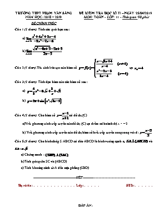 Đề kiểm tra Học kì 2 môn Toán Lớp 11 - Năm học 2018-2019 - Trường THPT Phạm Văn Sáng (Kèm đáp án và thang điểm)