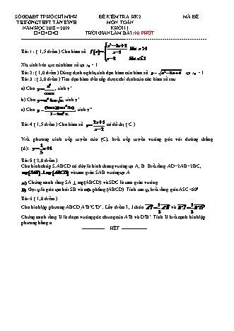 Đề kiểm tra Học kì 2 môn Toán Lớp 11 - Năm học 2018-2019 - Trường THPT Tân Bình