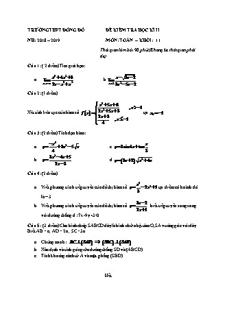 Đề kiểm tra Học kì 2 môn Toán Lớp 11 - Năm học 2018-2019 - Trường THPT Đông Đô