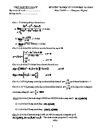 Đề kiểm tra Học kì 2 môn Toán Lớp 11 - Năm học 2018-2019 - Trường THPT Nguyễn Văn Cừ (Kèm đáp án và thang điểm)