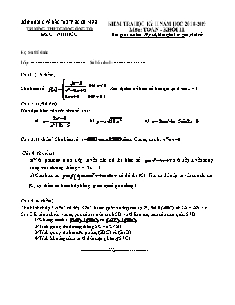 Đề kiểm tra Học kì 2 môn Toán Lớp 11 - Năm học 2018-2019 - Trường THPT Giồng Ông Tố