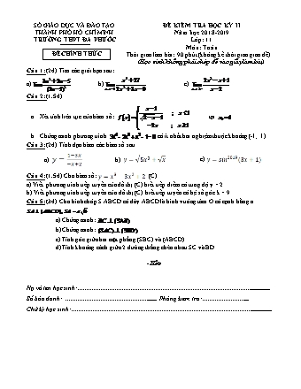 Đề kiểm tra Học kì 2 môn Toán Lớp 11 - Năm học 2018-2019 - Trường THPT Đa Phước