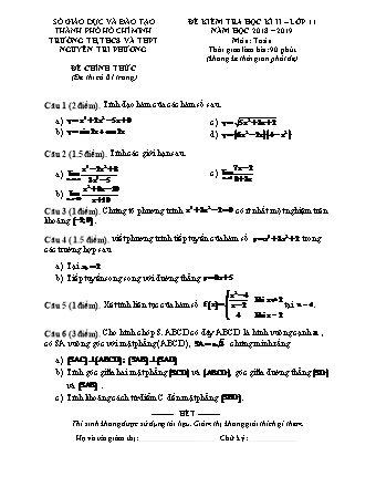 Đề kiểm tra Học kì 2 môn Toán Lớp 11 - Năm học 2018-2019 - Trường THPT Nguyễn Tri Phương (Kèm đáp án và thang điểm)