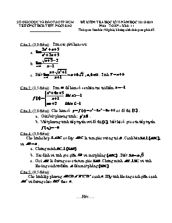 Đề kiểm tra Học kì 2 môn Toán Lớp 11 - Năm học 2018-2019 - Trường THPT Ngôi Sao (Kèm đáp án và thang điểm)