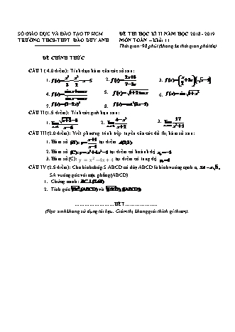 Đề kiểm tra Học kì 2 môn Toán Lớp 11 - Năm học 2018-2019 - Trường THPT Đào Duy Anh