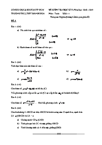 Đề kiểm tra Học kì 2 môn Toán Lớp 11 - Năm học 2018-2019 - Trường THPT Đăng Khoa (Kèm đáp án và thang điểm)