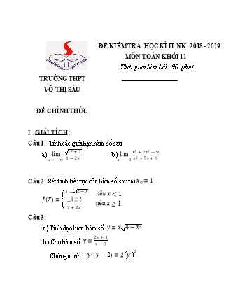 Đề kiểm tra Học kì 2 môn Toán Lớp 11 - Năm học 2018-2019 - Trường THPT Võ Thị Sáu