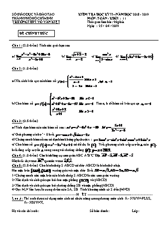 Đề kiểm tra Học kì 2 môn Toán Lớp 11 - Năm học 2018-2019 - Trường THPT Võ Văn Kiệt