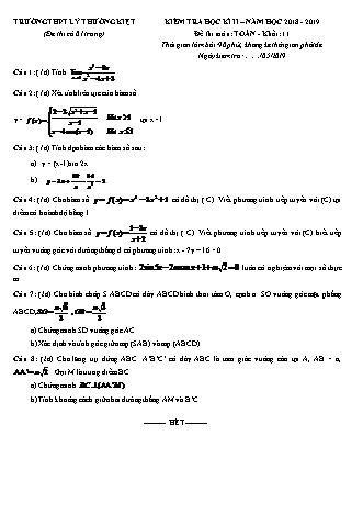 Đề kiểm tra Học kì 2 môn Toán Lớp 11 - Năm học 2018-2019 - Trường THPT Lý Thường Kiệt (Có đáp án)