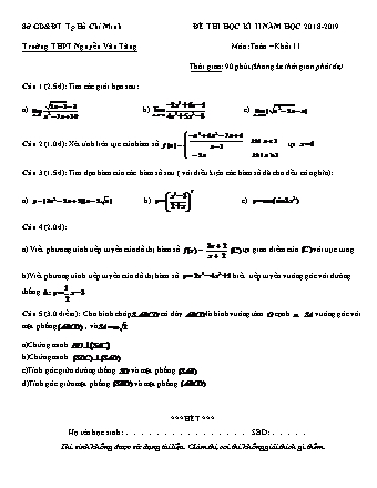 Đề kiểm tra Học kì 2 môn Toán Lớp 11 - Năm học 2018-2019 - Trường THPT Nguyễn Văn Tăng