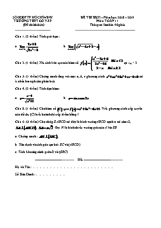 Đề kiểm tra Học kì 2 môn Toán Lớp 11 - Năm học 2018-2019 - Trường THPT Gò Vấp