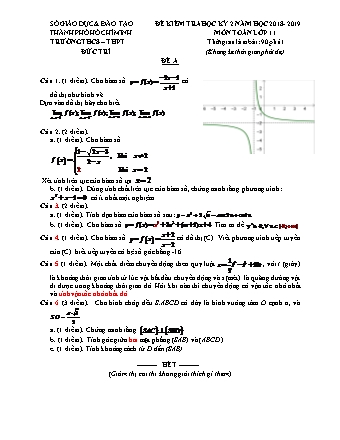 Đề kiểm tra Học kì 2 môn Toán Lớp 11 - Năm học 2018-2019 - Trường THPT Đức Trí (Kèm đáp án và thang điểm)