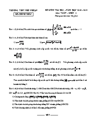 Đề kiểm tra Học kì 2 môn Toán Lớp 11 - Năm học 2018-2019 - Trường THPT Phú Nhuận (Kèm đáp án và thang điểm)