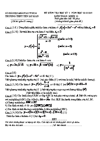 Đề kiểm tra Học kì 2 môn Toán Lớp 11 - Năm học 2018-2019 - Trường THPT Ten Lơ Man (Có đáp án)