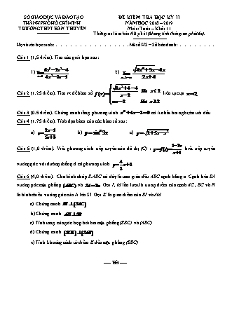 Đề kiểm tra Học kì 2 môn Toán Lớp 11 - Năm học 2018-2019 - Trường THPT Hàn Thuyên (Kèm đáp án và thang điểm)
