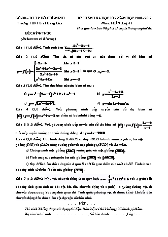 Đề kiểm tra Học kì 2 môn Toán Lớp 11 - Năm học 2018-2019 - Trường THPT Bình Hưng Hòa (Kèm đáp án và thang điểm)