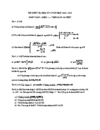 Đề kiểm tra Học kì 2 môn Toán Lớp 11 - Năm học 2018-2019 - Trường THPT Long Thới (Kèm đáp án và thang điểm)