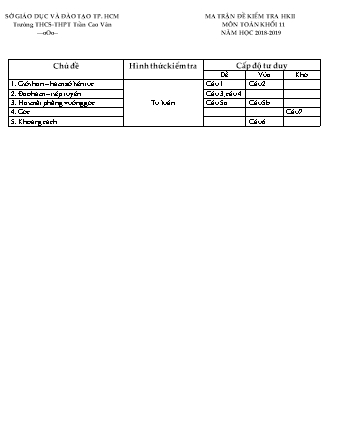 Đề kiểm tra Học kì 2 môn Toán Lớp 11 - Năm học 2018-2019 - Trường THPT Trần Cao Vân (Kèm đáp án và thang điểm)