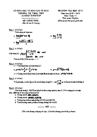 Đề kiểm tra Học kì 2 môn Toán Lớp 11 - Năm học 2018-2019 - Trường THPT Albert Einstein