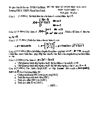 Đề kiểm tra Học kì 2 môn Toán Lớp 11 - Năm học 2018-2019 - Trường THPT Phan Châu Trinh (Kèm đáp án và thang điểm)