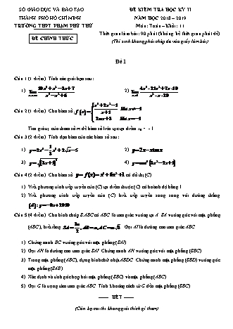 Đề kiểm tra Học kì 2 môn Toán Lớp 11 - Năm học 2018-2019 - Trường THPT Phạm Phú Thứ (Kèm đáp án và thang điểm)