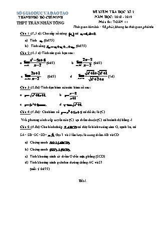 Đề kiểm tra Học kì 2 môn Toán Lớp 11 - Năm học 2018-2019 - Trường THPT Trần Nhân Tông