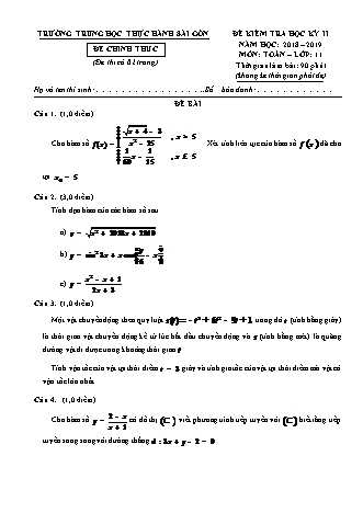 Đề kiểm tra Học kì 2 môn Toán Lớp 11 - Năm học 2018-2019 - Trường THPT Thực hành Sài Gòn (Kèm đáp án và thang điểm)