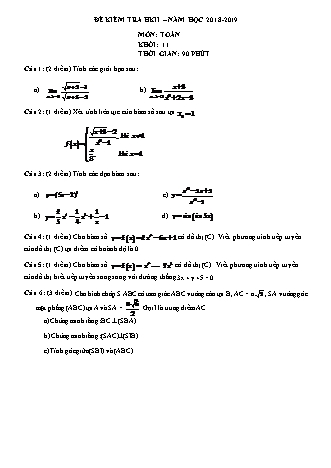 Đề kiểm tra Học kì 2 môn Toán Lớp 11 - Năm học 2018-2019 - Trường THPT Nguyễn Văn Linh