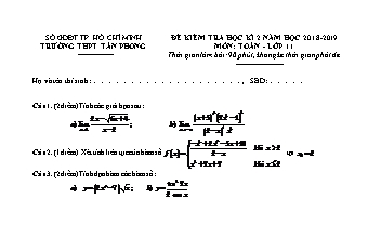 Đề kiểm tra Học kì 2 môn Toán Lớp 11 - Năm học 2018-2019 - Trường THPT Tân Phong (Kèm đáp án và thang điểm)