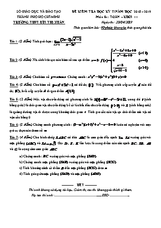 Đề kiểm tra Học kì 2 môn Toán Lớp 11 - Năm học 2018-2019 - Trường THPT Bùi Thị Xuân