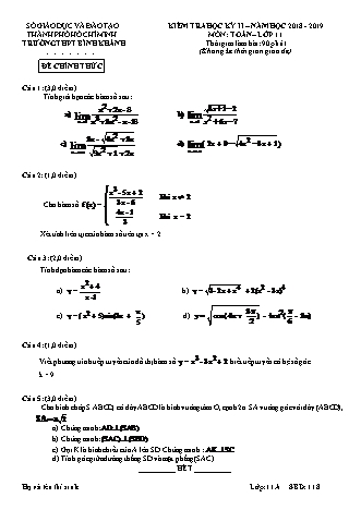 Đề kiểm tra Học kì 2 môn Toán Lớp 11 - Năm học 2018-2019 - Trường THPT Bình Khánh (Kèm đáp án và thang điểm)