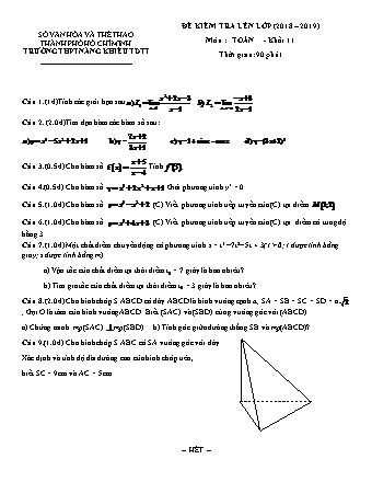 Đề kiểm tra Học kì 2 môn Toán Lớp 11 - Năm học 2018-2019 - Trường THPT Năng khiếu Thể dục thể thao (Kèm đáp án và thang điểm)